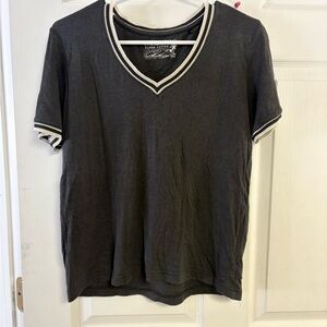 Faherty Charcoal V-Neck Short Sleeve Tee with White Trim